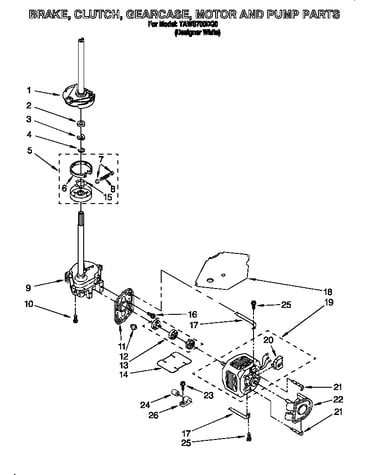 Brake, clutch, gearcase, motor and pump