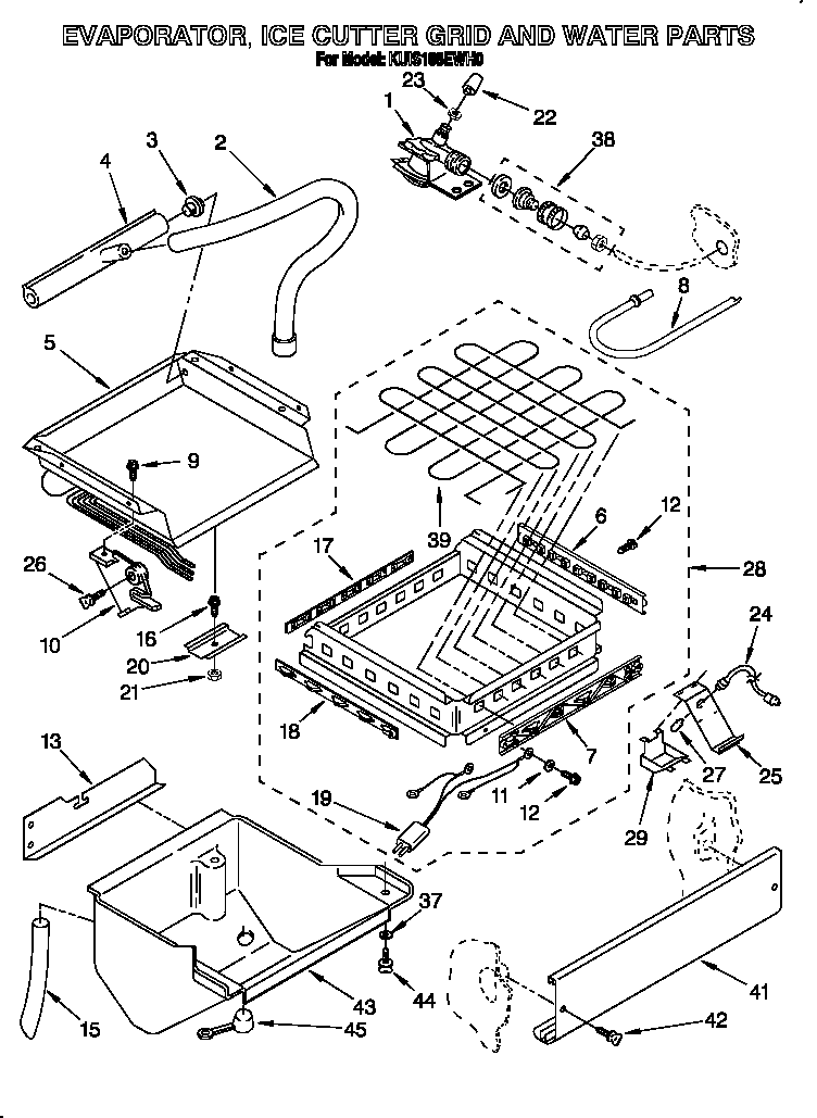 Evaporator, ice cutter grid and water