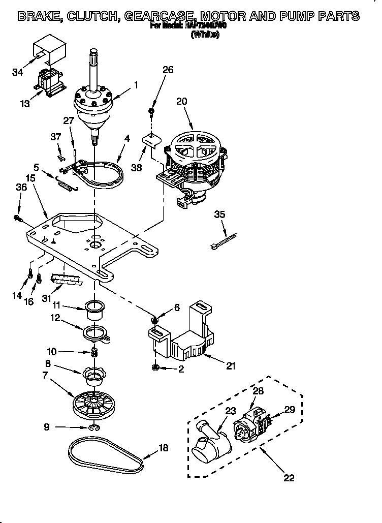 Brake, clutch, gearcase, motor and pump