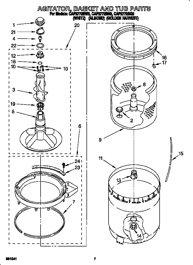 AGITATOR, BASKET AND TUB