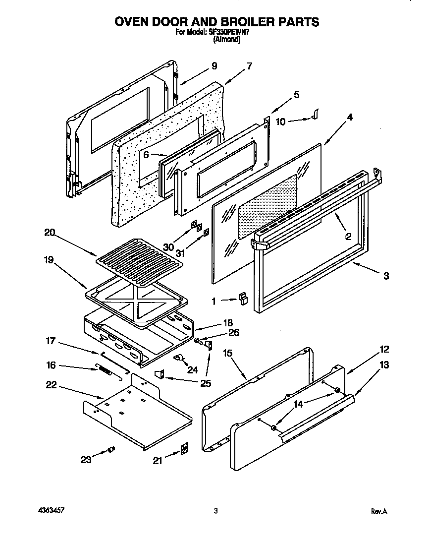 Oven door and broiler