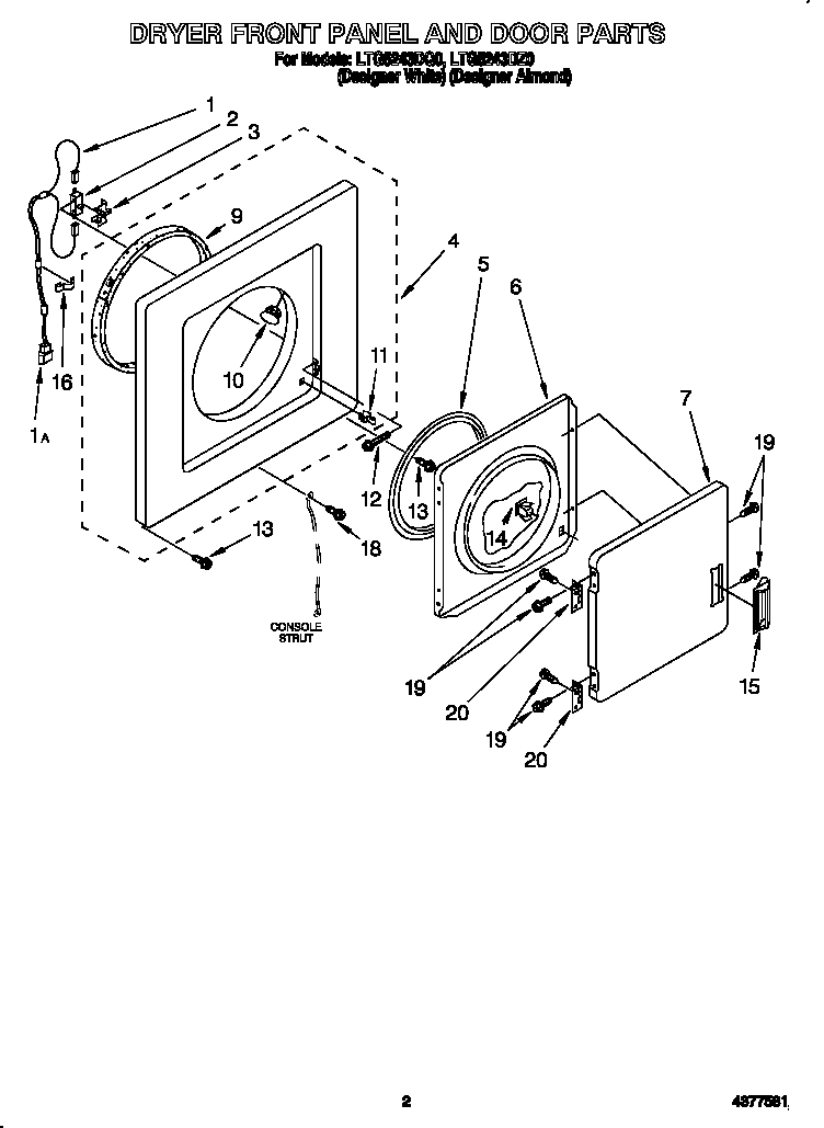 Dryer front panel and door