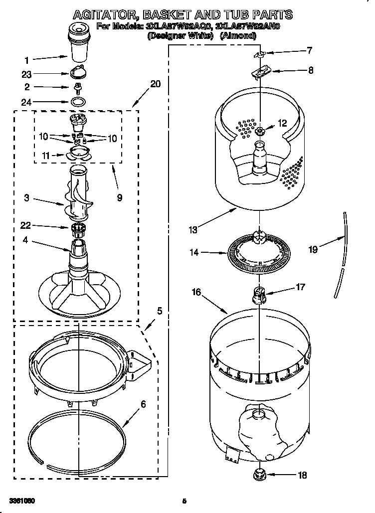 AGITATOR, BASKET AND TUB