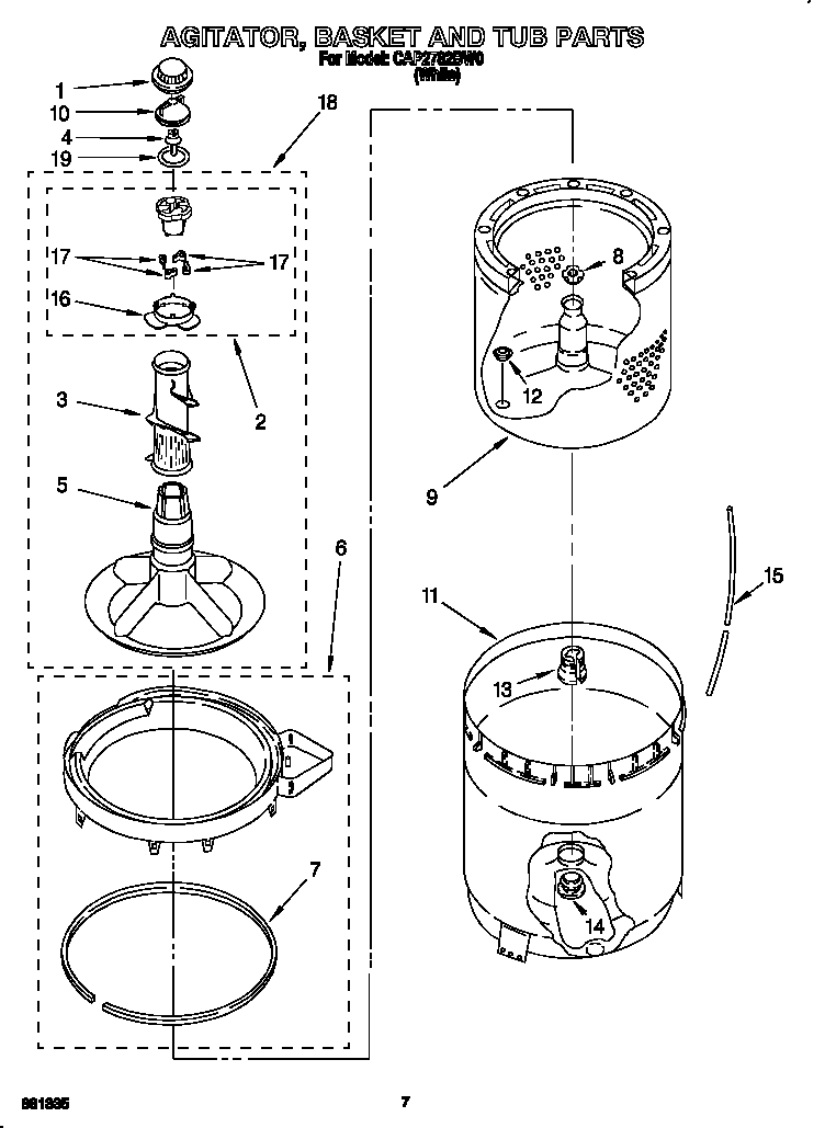 AGITATOR, BASKET AND TUB