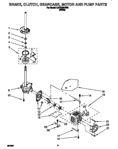 Brake, clutch, gearcase, motor and pump