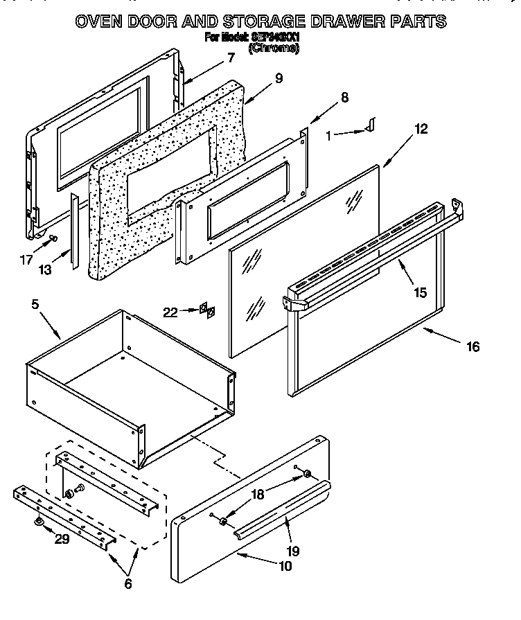OVEN DOOR AND STORAGE DRAWER