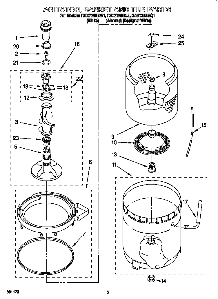 Agitator, basket and tub