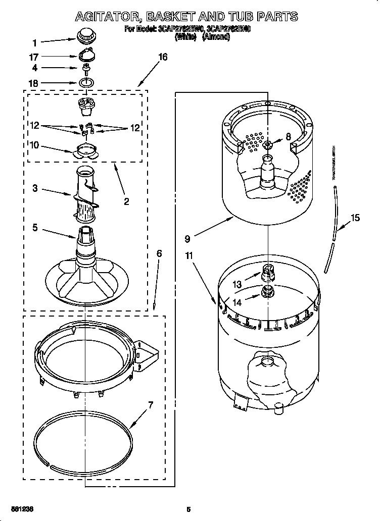 AGITATOR, BASKET AND TUB