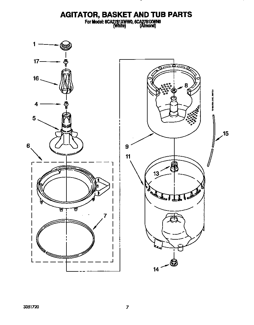 AGITATOR, BASKET AND TUB