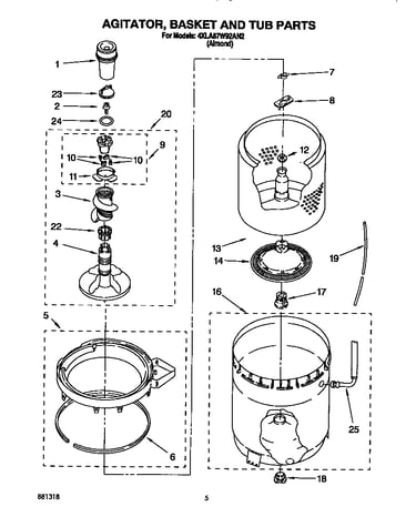 Agitator, basket and tub