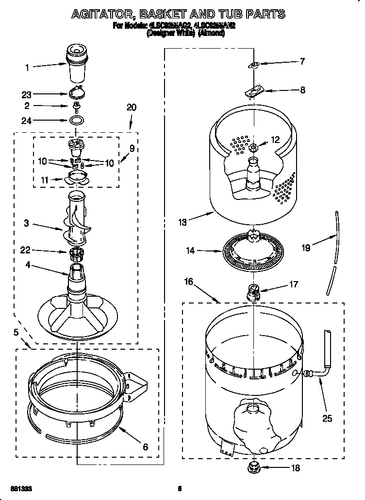 AGITATOR, BASKET AND TUB