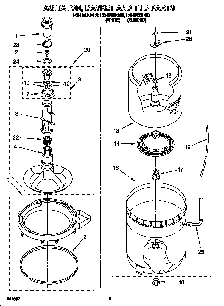 Agitator, basket and tub
