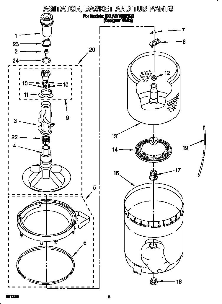 AGITATOR, BASKET AND TUB