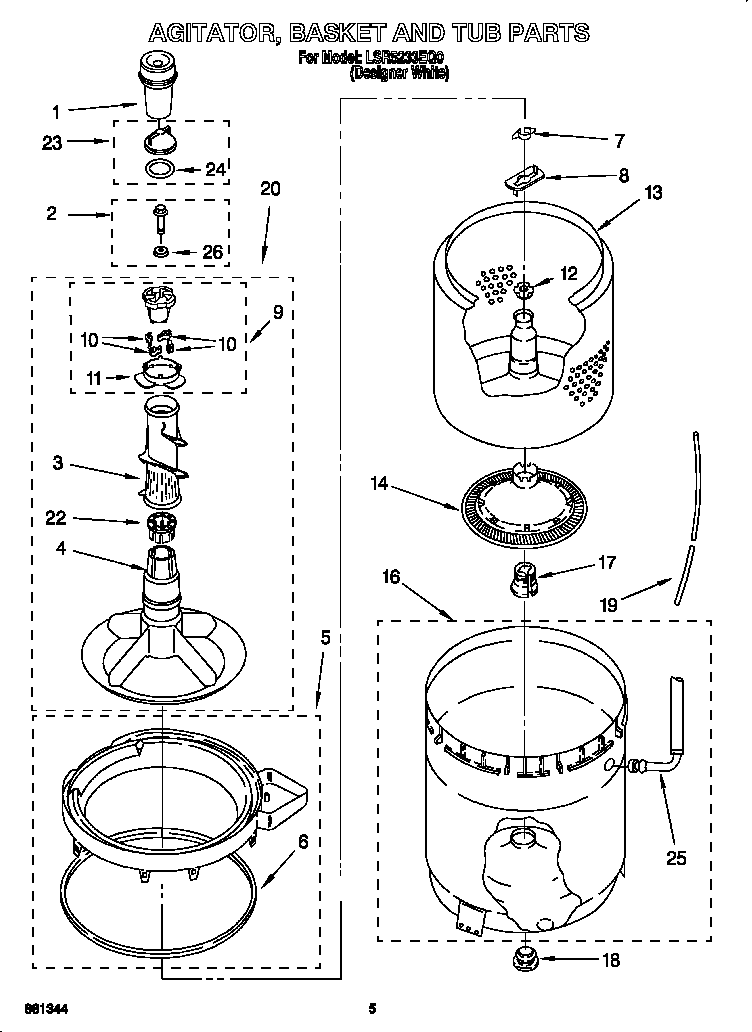 Agitator, basket and tub