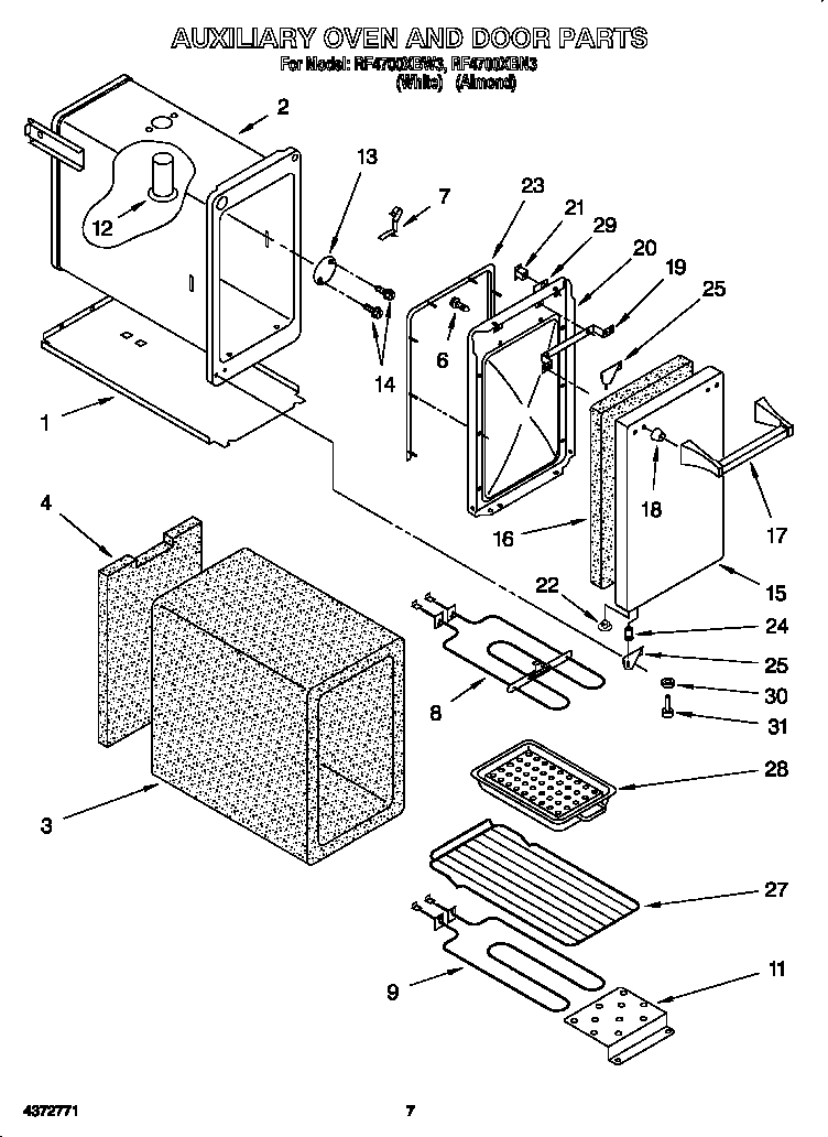 Auxiliary oven and door