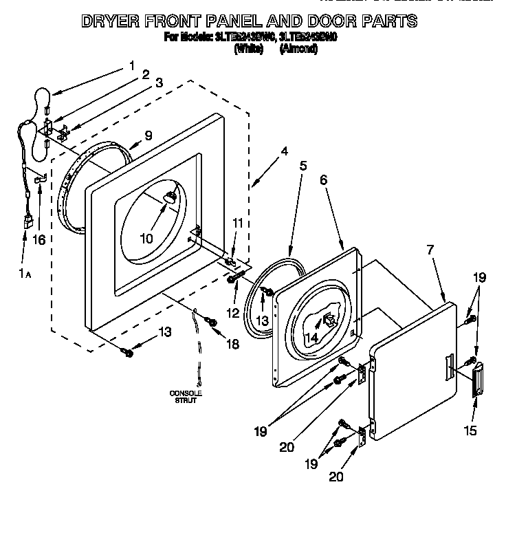 Dryer front panel and door