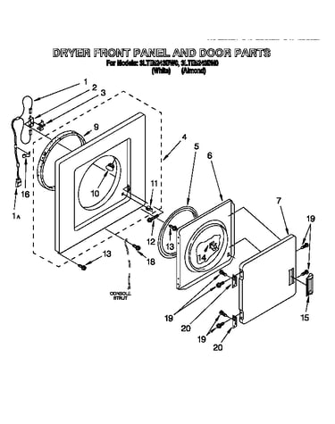 Dryer front panel and door