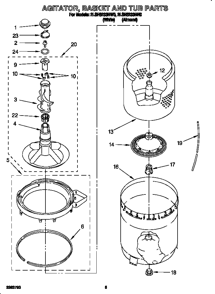 Agitator, basket and tub