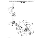 Whirlpool 2LSR5233BW0 brake, clutch, gearcase, motor and pump diagram