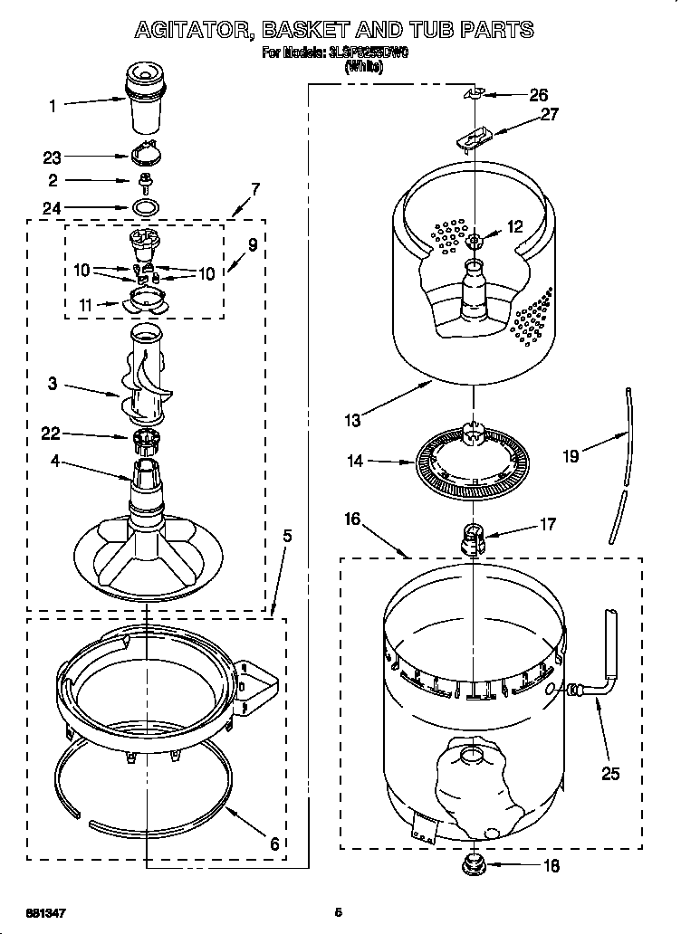 AGITATOR, BASKET AND TUB