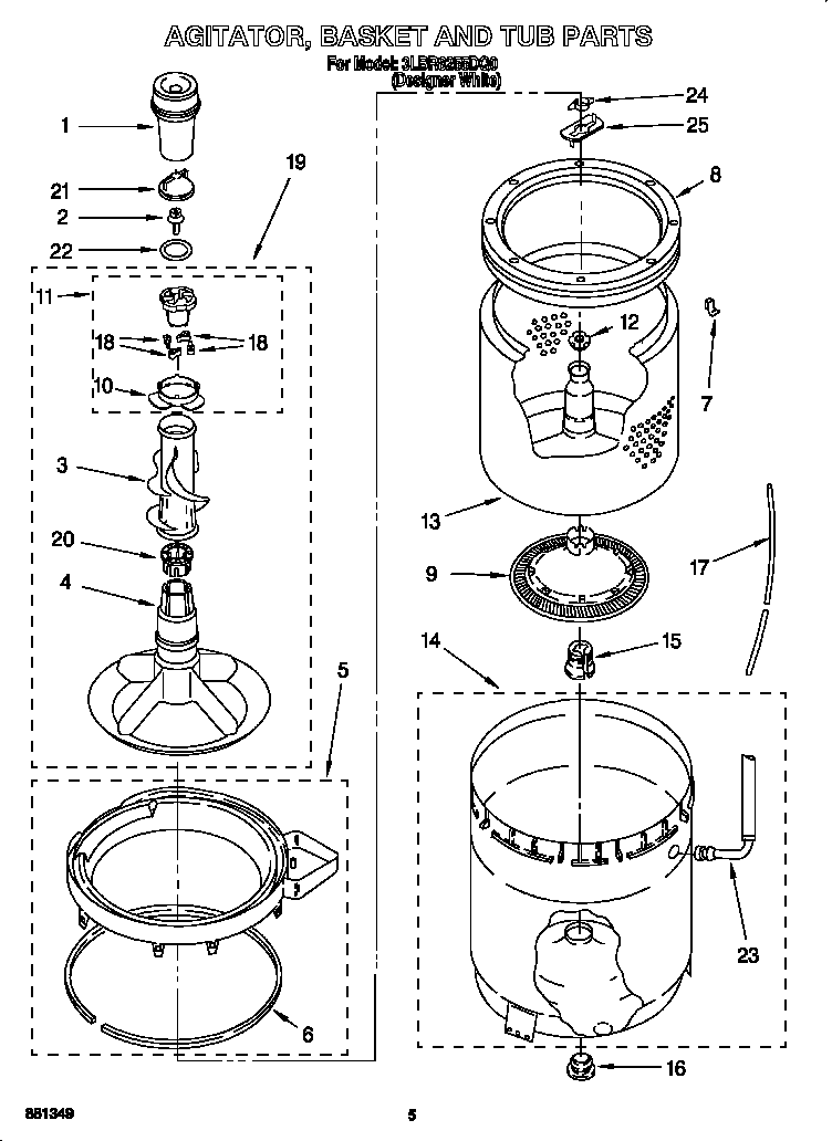 Agitator, basket and tub