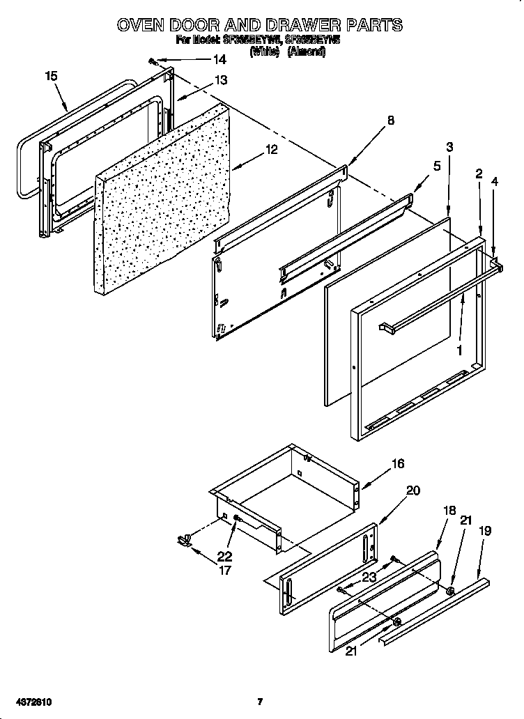 Oven door and drawer