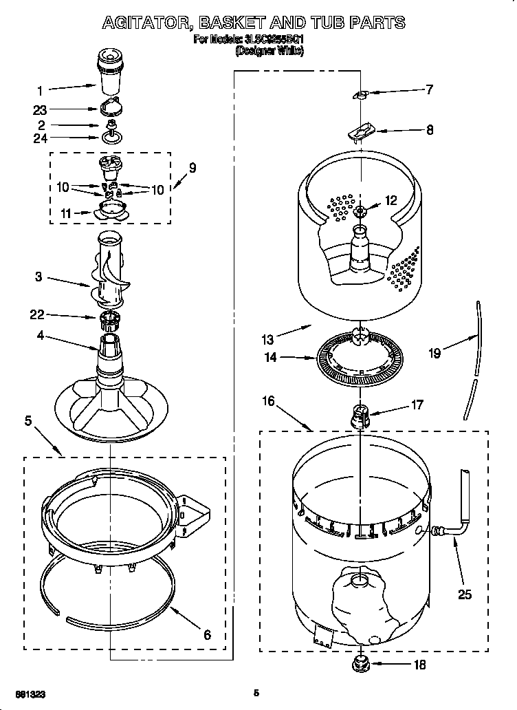 AGITATOR, BASKET AND TUB