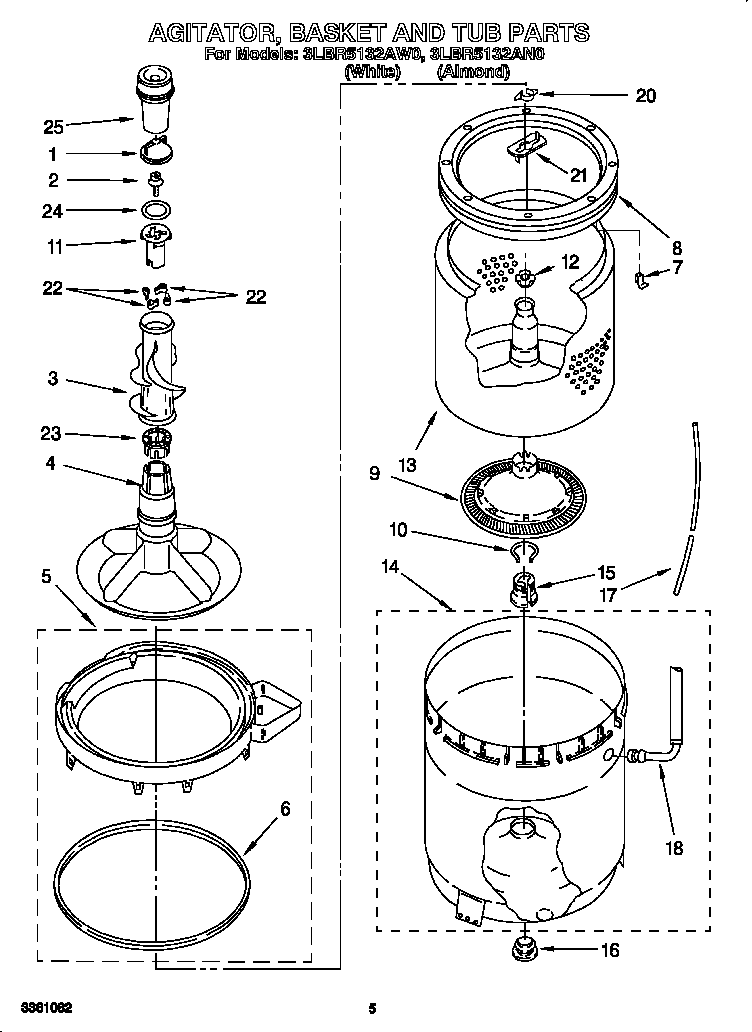 AGITATOR, BASKET AND TUB