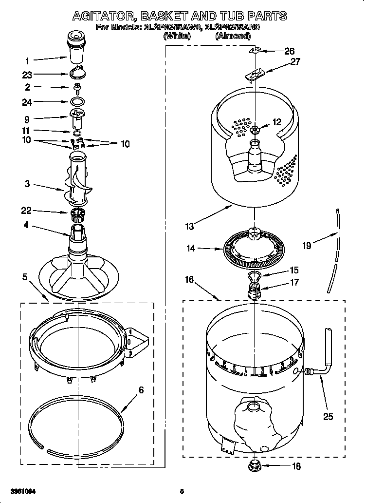 AGITATOR, BASKET AND TUB