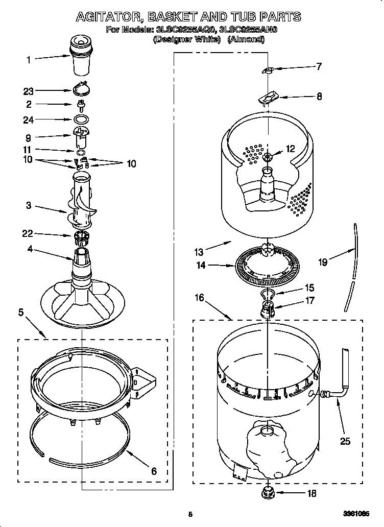 AGITATOR, BASKET AND TUB