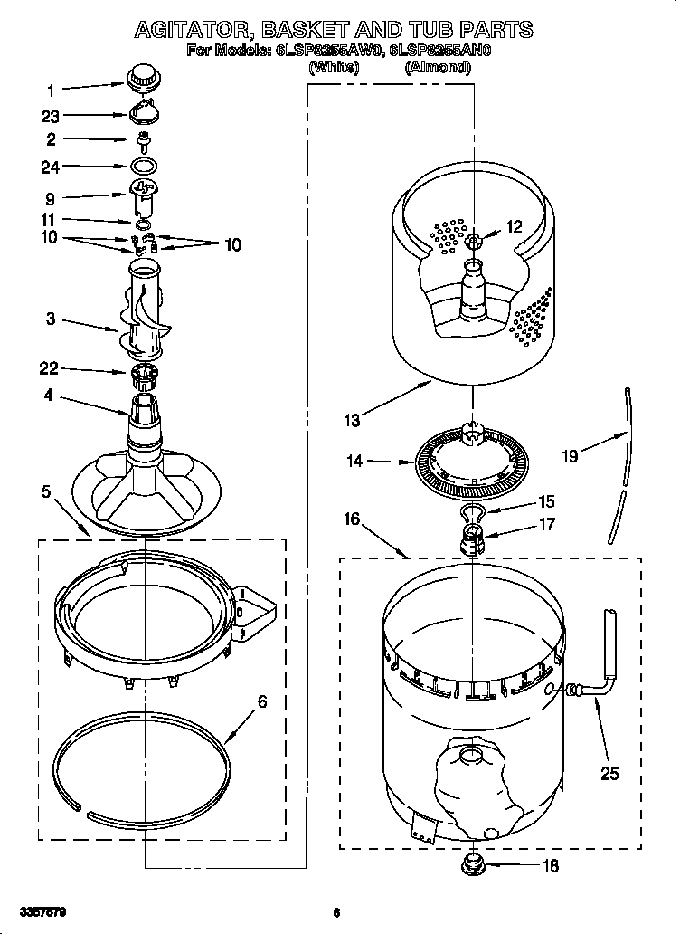 AGITATOR, BASKET AND TUB