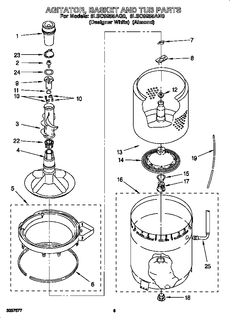 AGITATOR, BASKET AND TUB