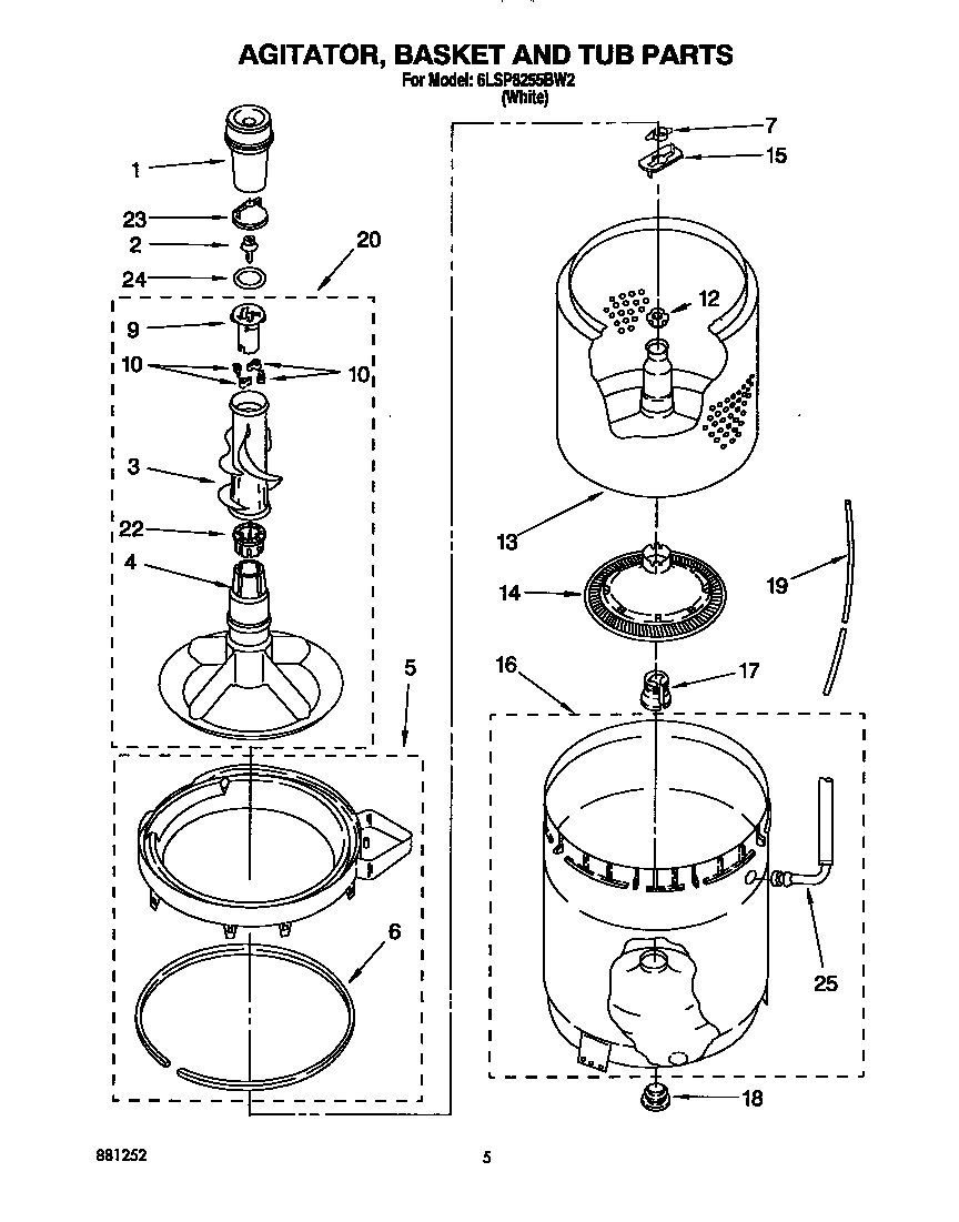 Agitator, basket and tub