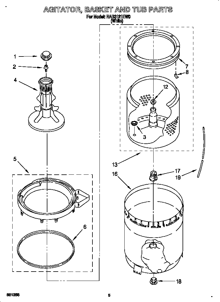 Agitator, basket and tub
