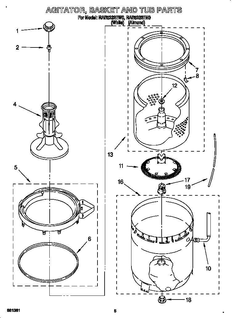 Agitator, basket and tub