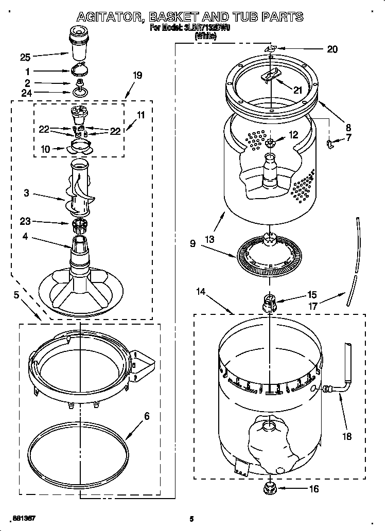 Agitator, basket and tub