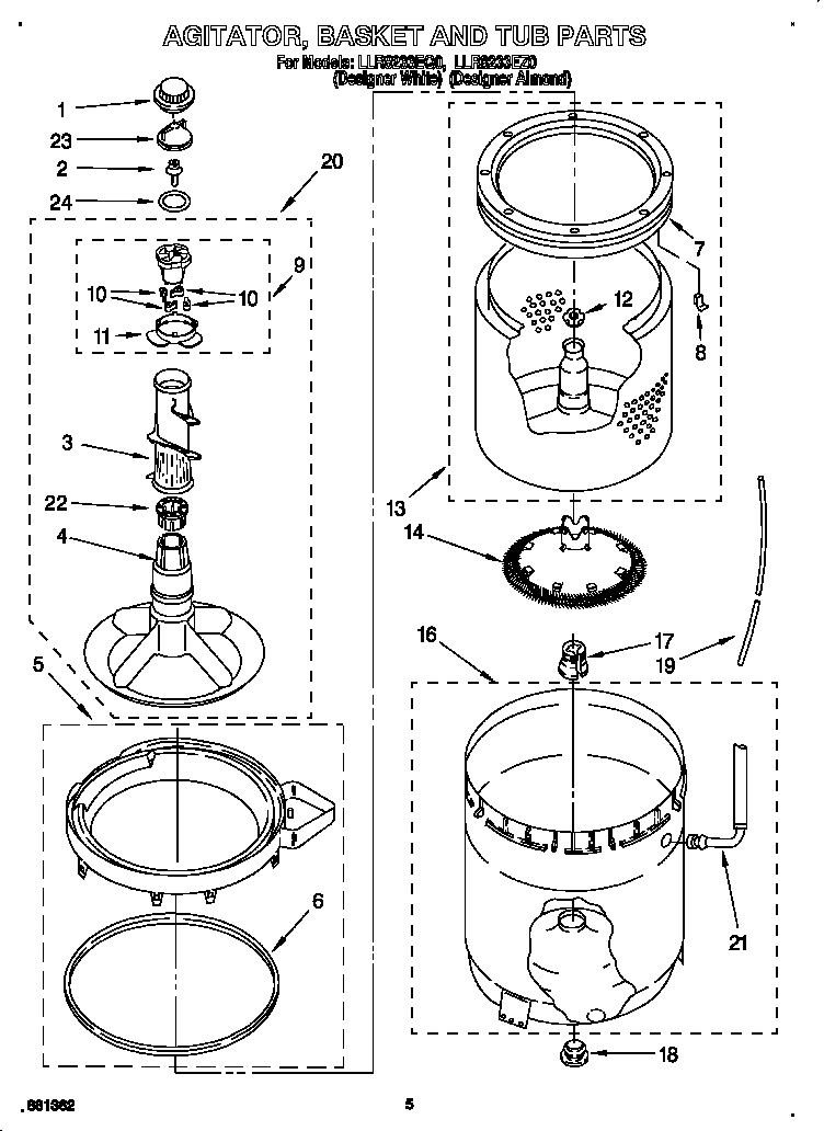 Agitator, basket and tub