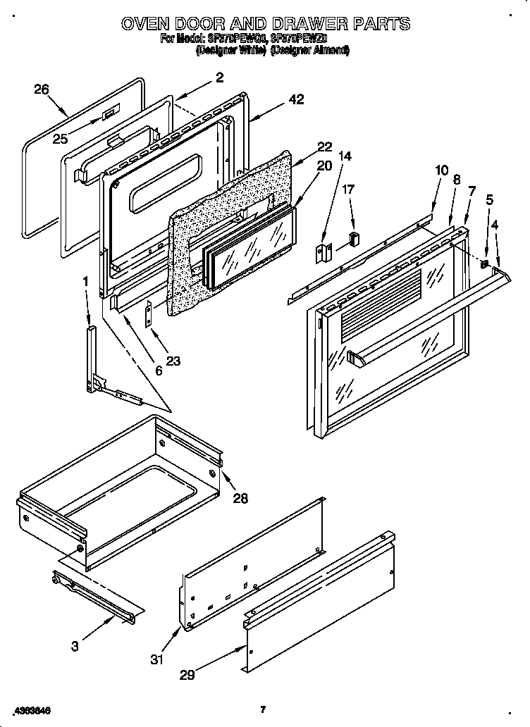 Oven door and drawer