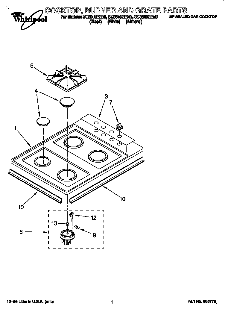 Cooktop, burner and grate