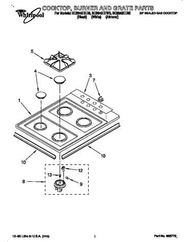 Cooktop, burner and grate