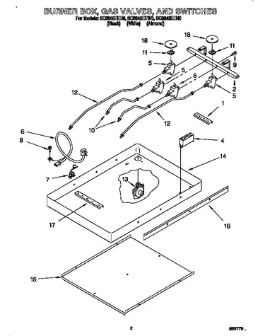 Burner box, gas valves and switches