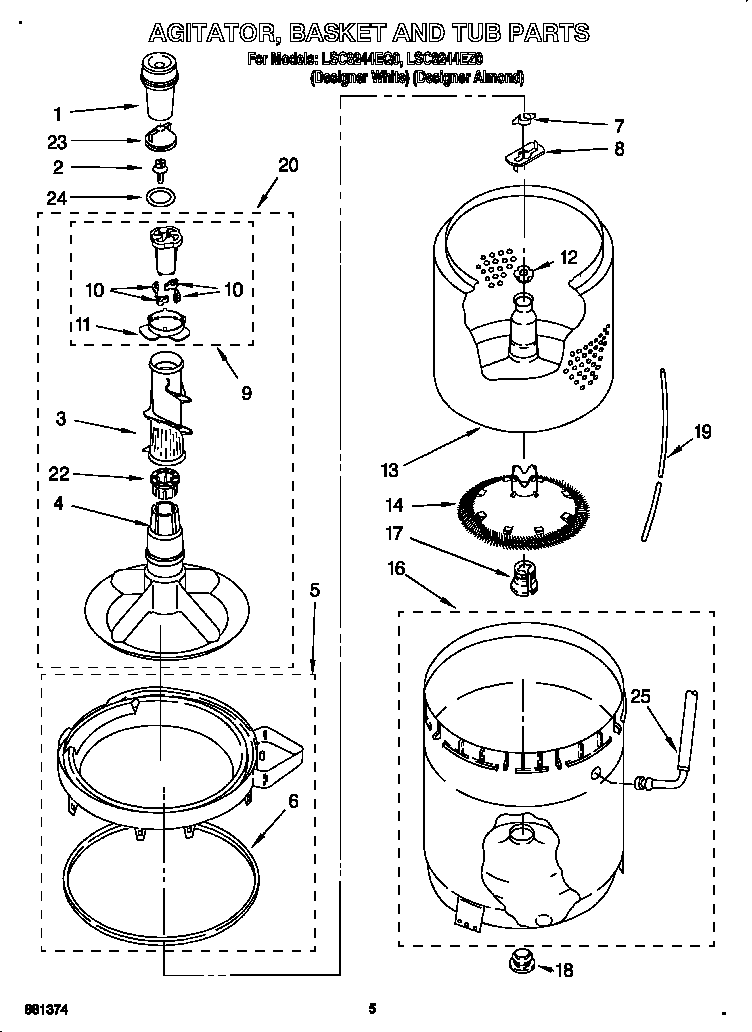 Agitator, basket and tub