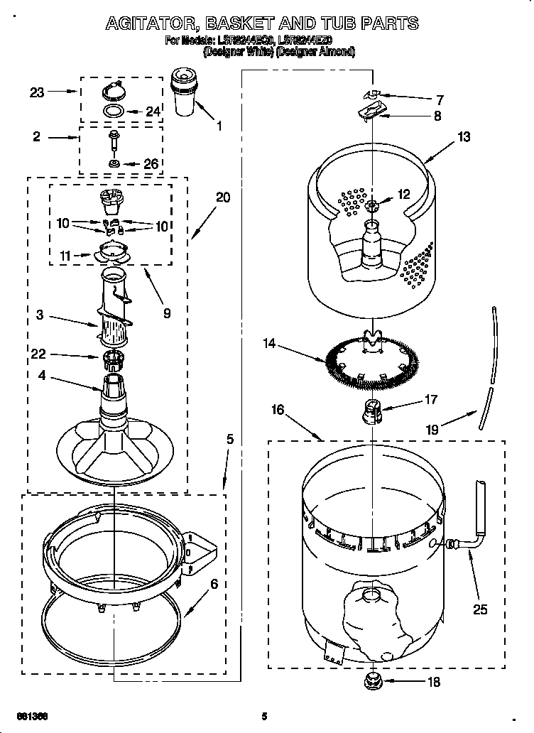 AGITATOR, BASKET AND TUB