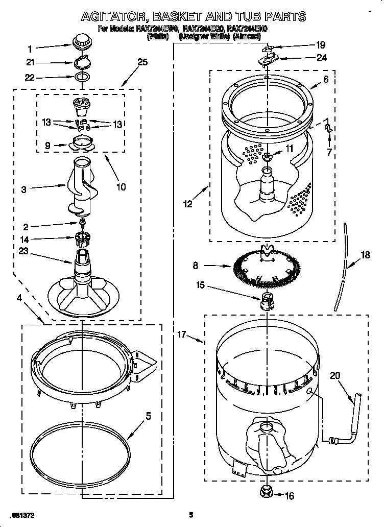 AGITATOR, BASKET AND TUB