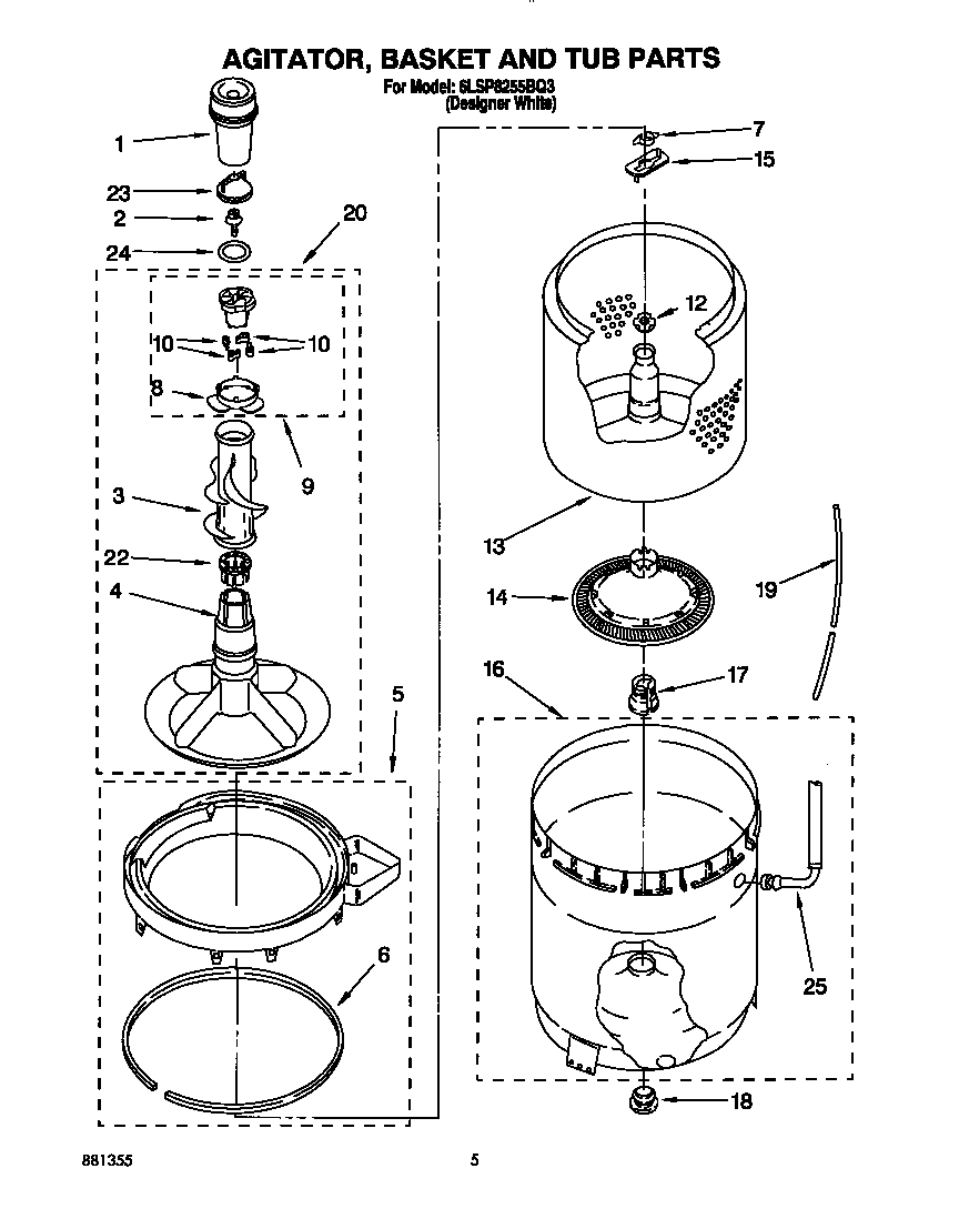 AGITATOR, BASKET AND TUB