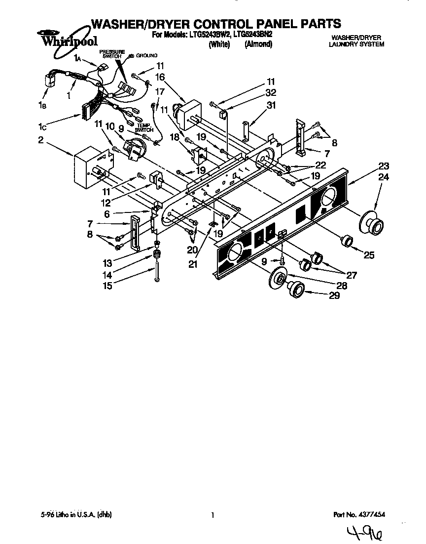 Washer/dryer control panel