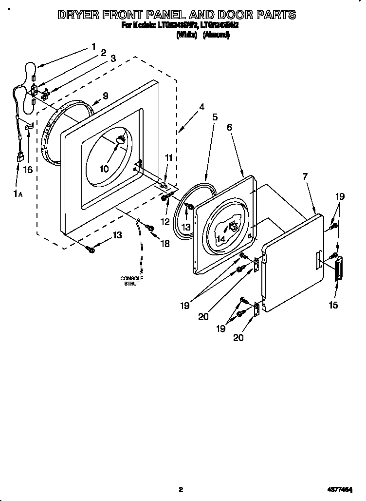 Dryer front panel and door