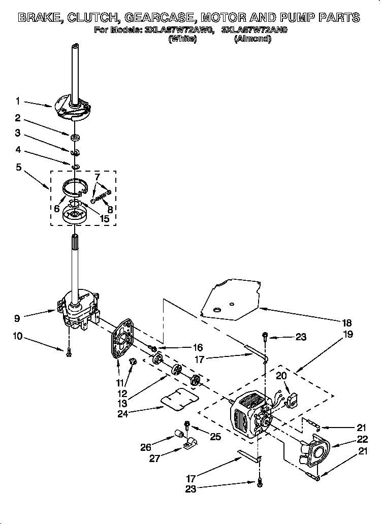 Brake, clutch, gearcase, motor and pump