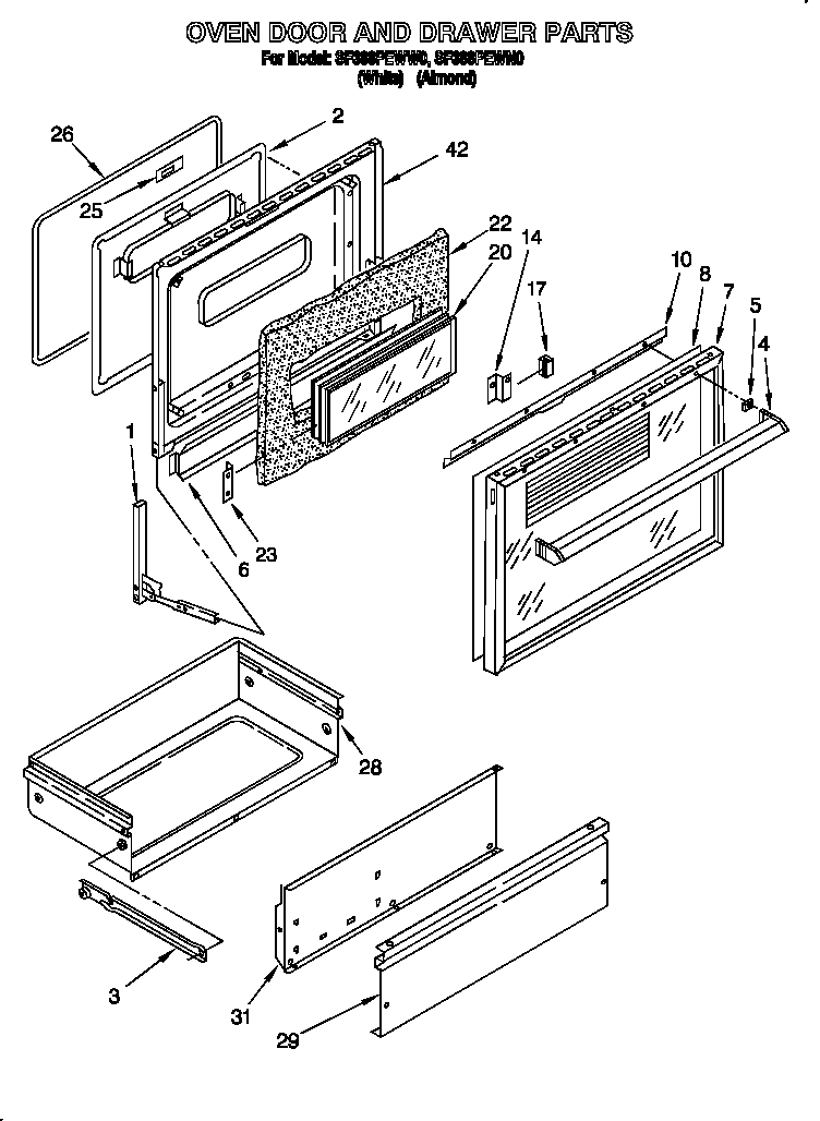 OVEN DOOR AND DRAWER