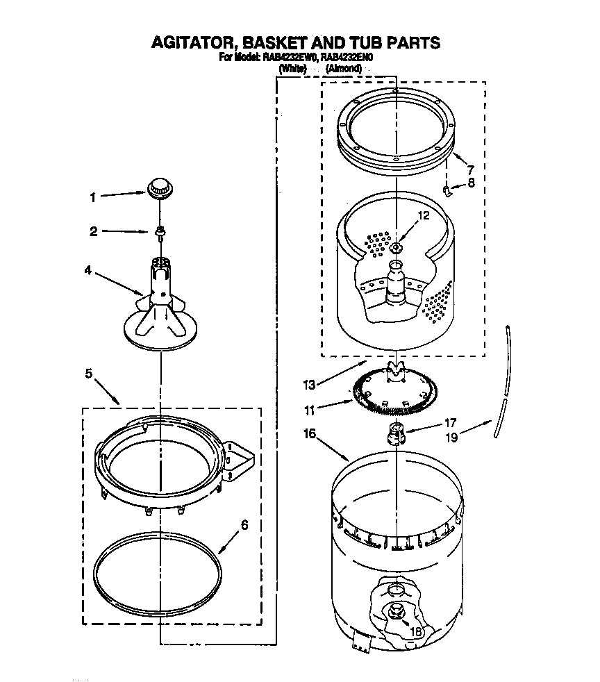 Agitator, basket and tub